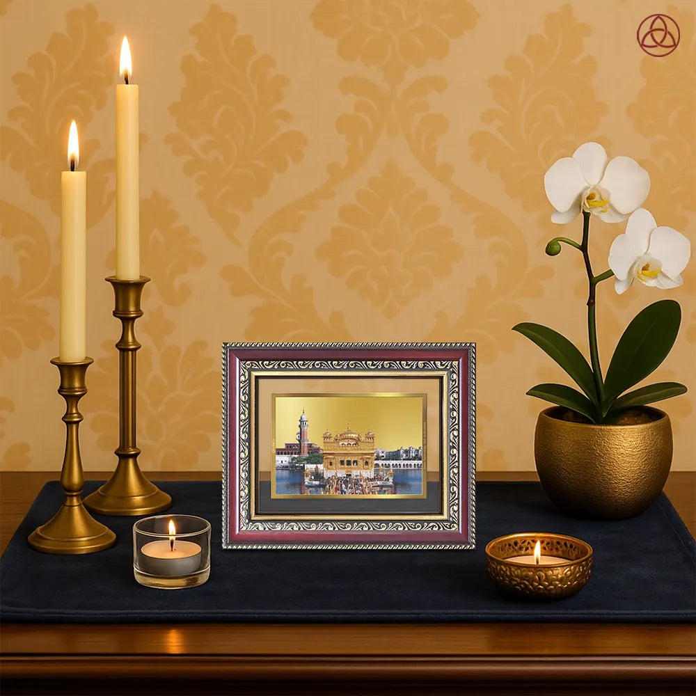 Sachkhand Shri Darbar Sahib | Golden Temple | Sacred Sikh Shrine Wall & Tabletop Photo Frame in 24K Gold Plated Foil