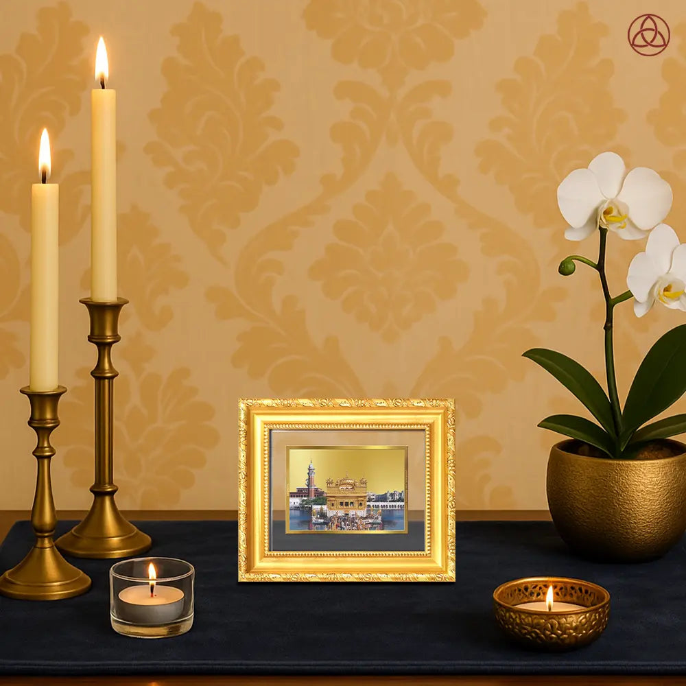 Sachkhand Shri Darbar Sahib Golden Temple | Sacred Sikh Shrine Wall Hanging & Tabletop Frame in 24K Gold Plated Foil