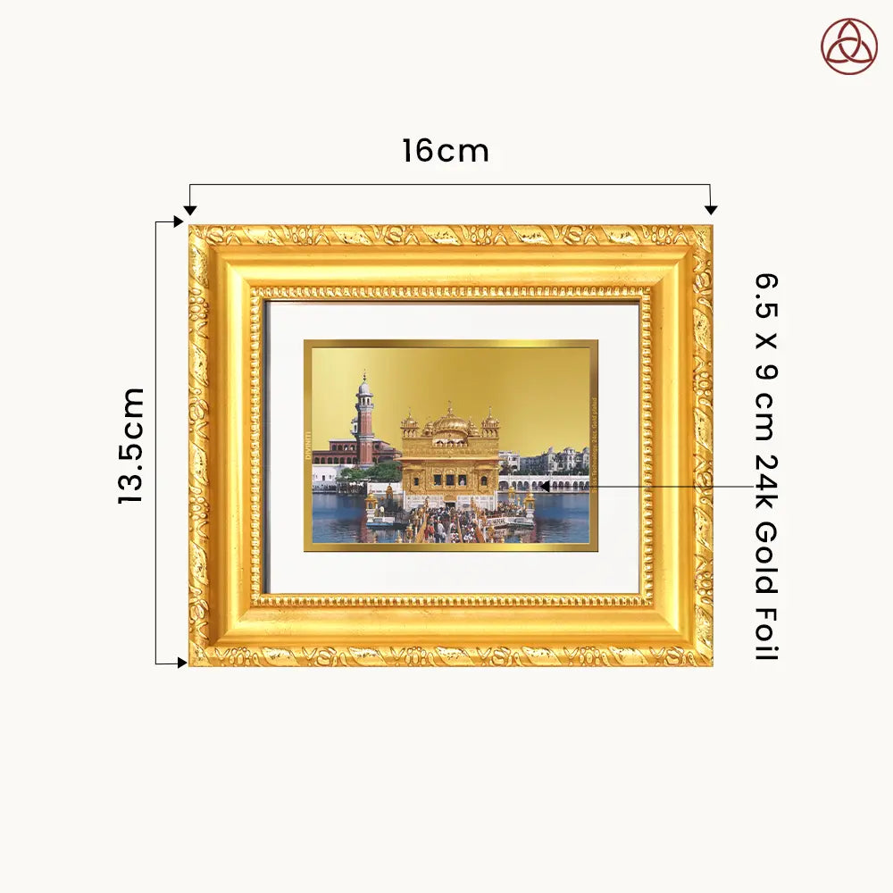Sachkhand Shri Darbar Sahib Golden Temple | Sacred Sikh Shrine Wall Hanging & Tabletop Frame in 24K Gold Plated Foil