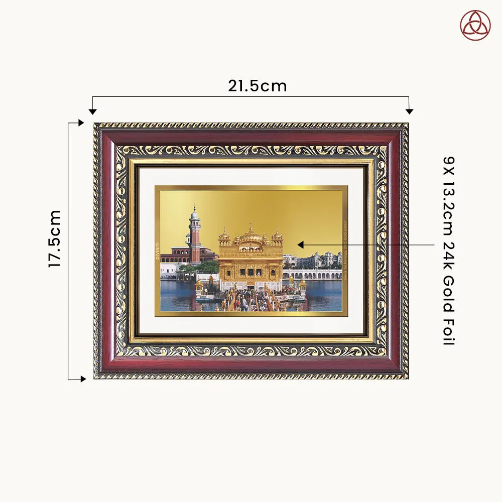 Sachkhand Shri Darbar Sahib | Golden Temple | Sacred Sikh Shrine Wall & Tabletop Photo Frame in 24K Gold Plated Foil