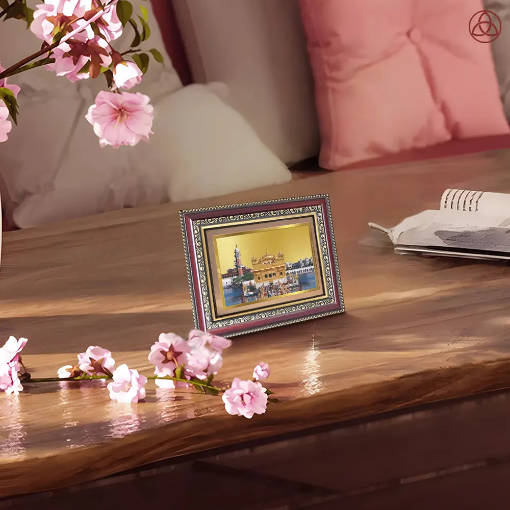 Sachkhand Shri Darbar Sahib | Golden Temple | Sacred Sikh Shrine Wall & Tabletop Photo Frame in 24K Gold Plated Foil