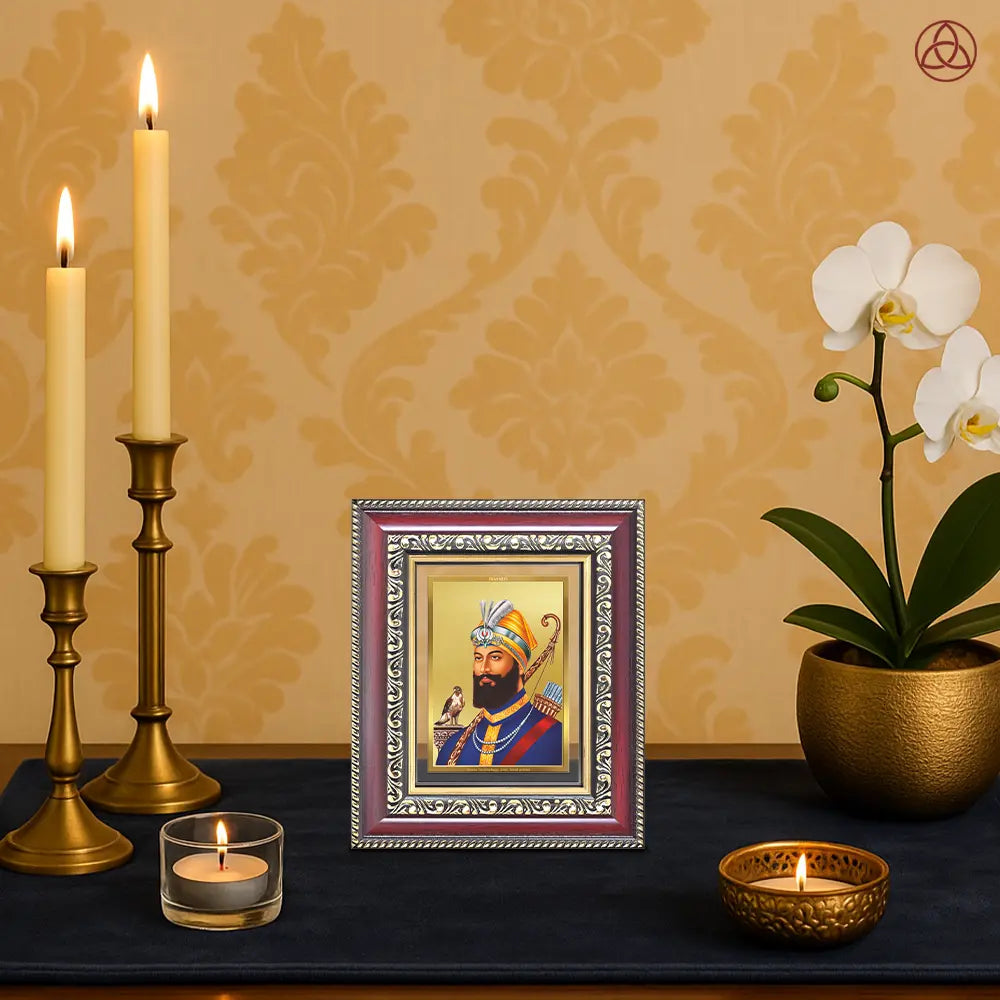Guru Gobind Singh Ji | Tenth Sikh Guru and Creator of Khalsa Panth Spiritual Tabletop Frame in 24K Gold Plated Foil