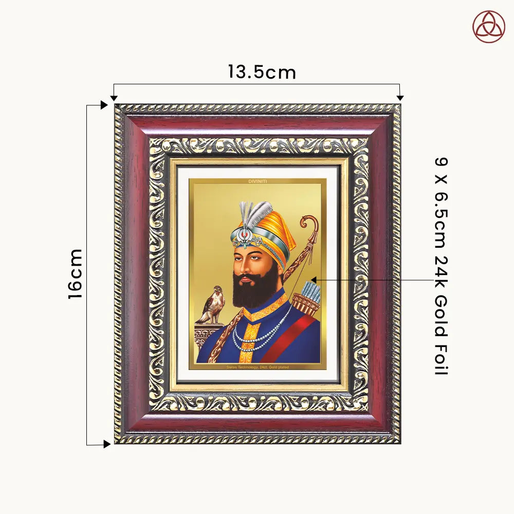 Guru Gobind Singh Ji | Tenth Sikh Guru and Creator of Khalsa Panth Spiritual Tabletop Frame in 24K Gold Plated Foil
