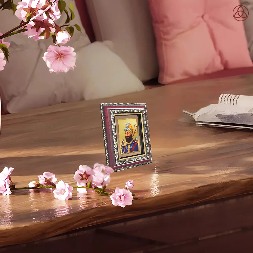 Guru Gobind Singh Ji | Tenth Sikh Guru and Creator of Khalsa Panth Spiritual Tabletop Frame in 24K Gold Plated Foil