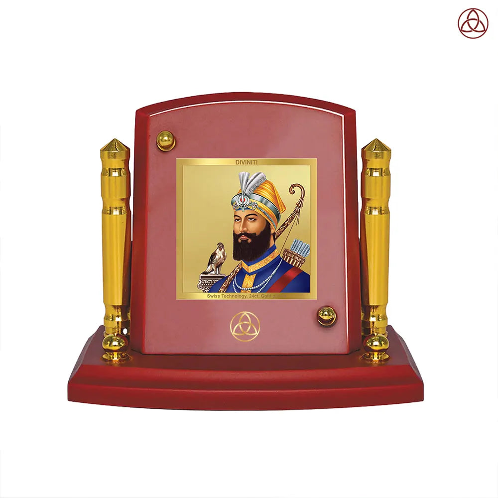 Guru Gobind Singh Ji | Tenth Sikh Guru and Creator of Khalsa Panth Spiritual Car Dashboard Frame in 24K Gold Plated Foil