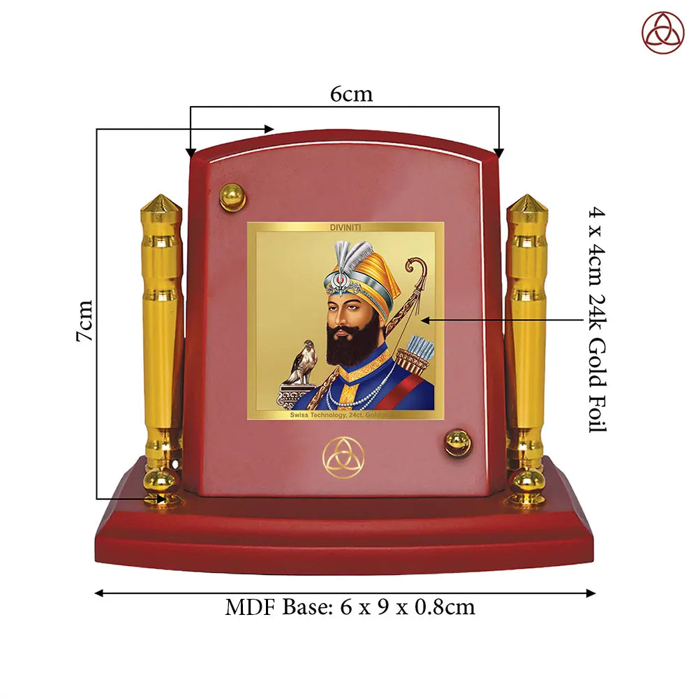 Guru Gobind Singh Ji | Tenth Sikh Guru and Creator of Khalsa Panth Spiritual Car Dashboard Frame in 24K Gold Plated Foil