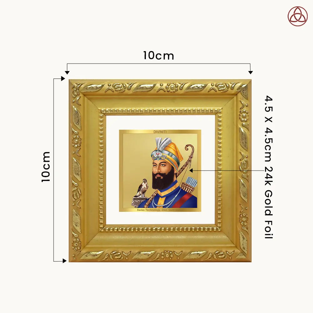 Guru Gobind Singh Ji | Tenth Sikh Guru and Creator of Khalsa Panth Spiritual Tabletop Frame in 24K Gold Plated Foil