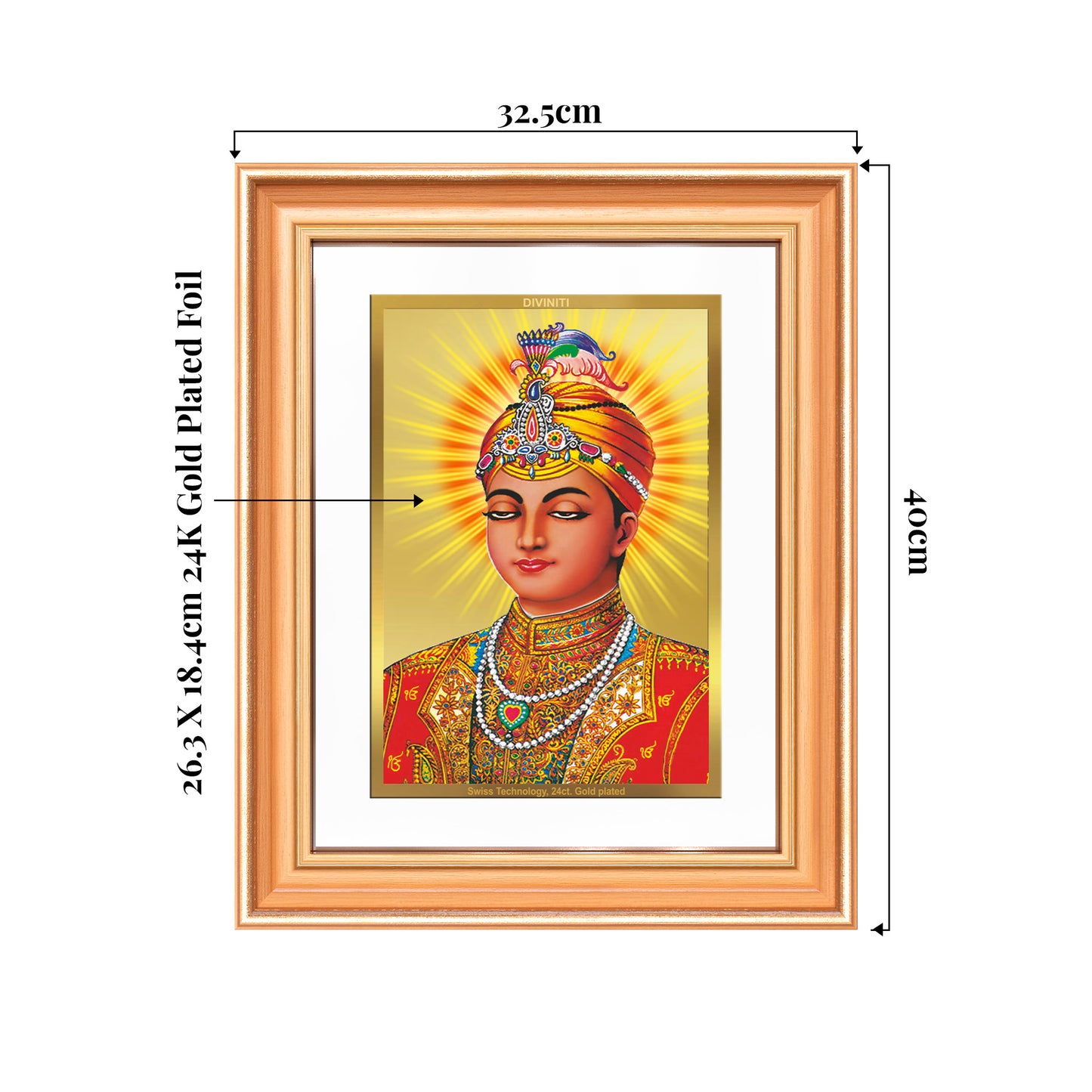 Guru Harkrishan Sahib Ji | Eighth Sikh Guru Wall Mount Photo Frame in 24K Gold Plated Foil
