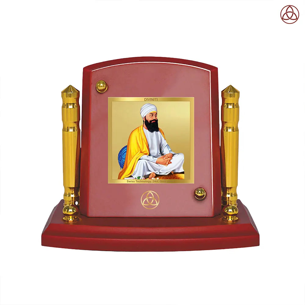 Guru Tegh Bahadar Ji | Ninth Sikh Guru and Dharam-Di-Chadar Spiritual Car Dashboard frame in 24K Gold Plated Foil