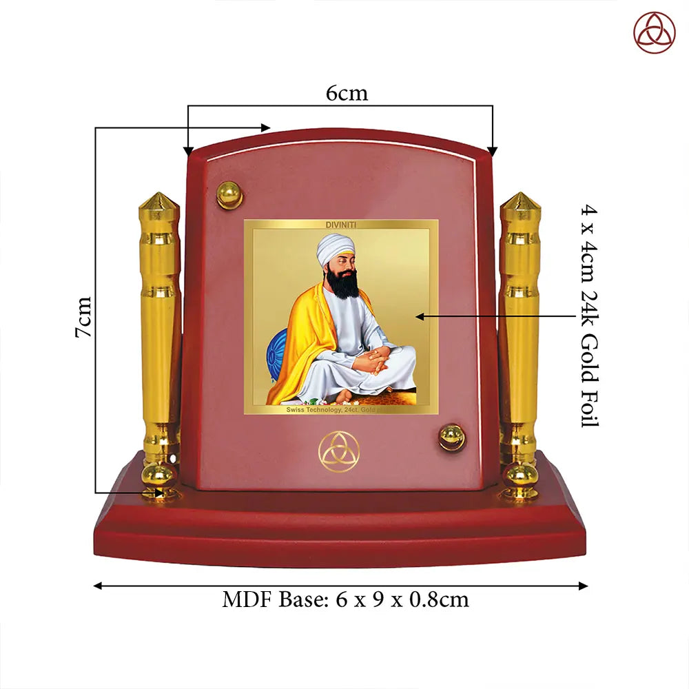Guru Tegh Bahadar Ji | Ninth Sikh Guru and Dharam-Di-Chadar Spiritual Car Dashboard frame in 24K Gold Plated Foil
