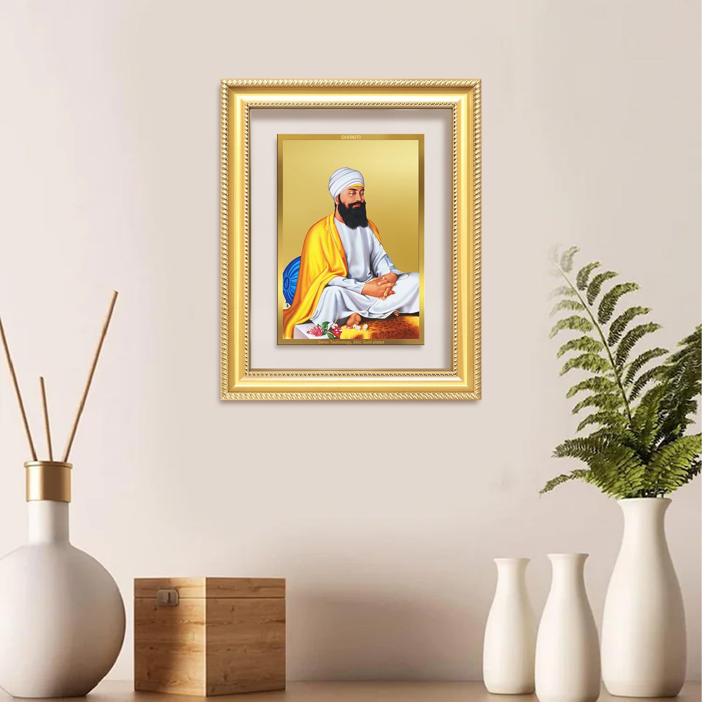 Guru Tegh Bahadar Sahib Ji | Divine Wall Mount Photo Frame in 24K Gold Plated Foil