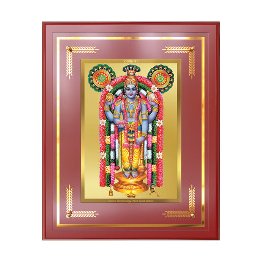 Guruvayurappan wall mount photo frame in 24K gold plated foil with vibrant flowers and detailed design.