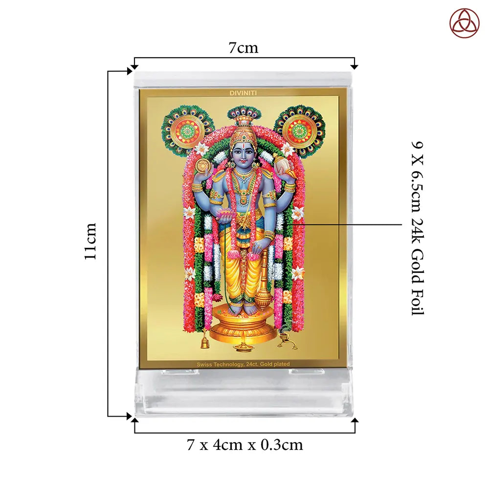 Guruvayurappan | Lord Krishna of Guruvayur Car Dashboard Frame in 24K Gold Plated Foil