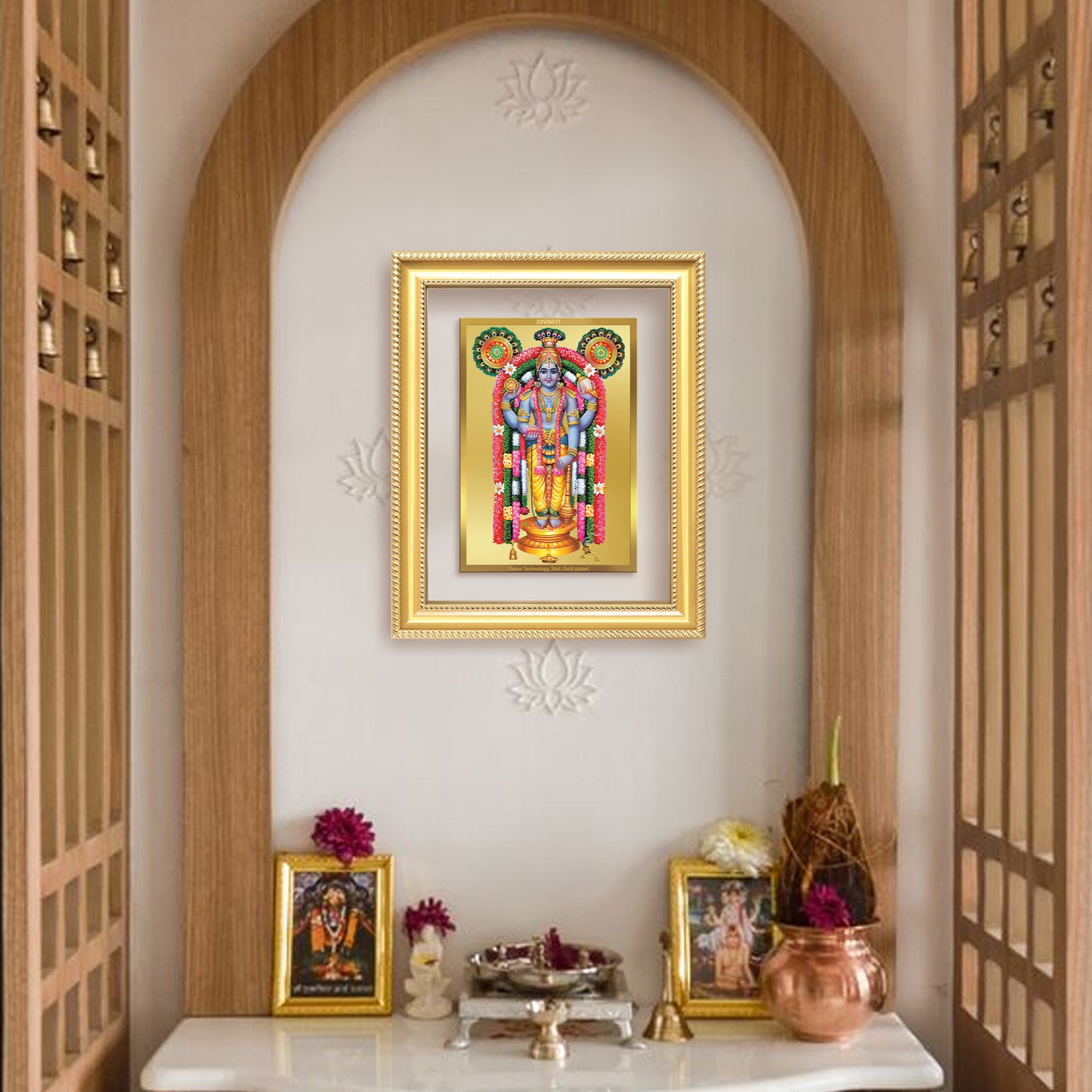 Guruvayurappan | Lord Krishna of Guruvayur Wall Mount Photo Frame in 24K Gold Plated Foil