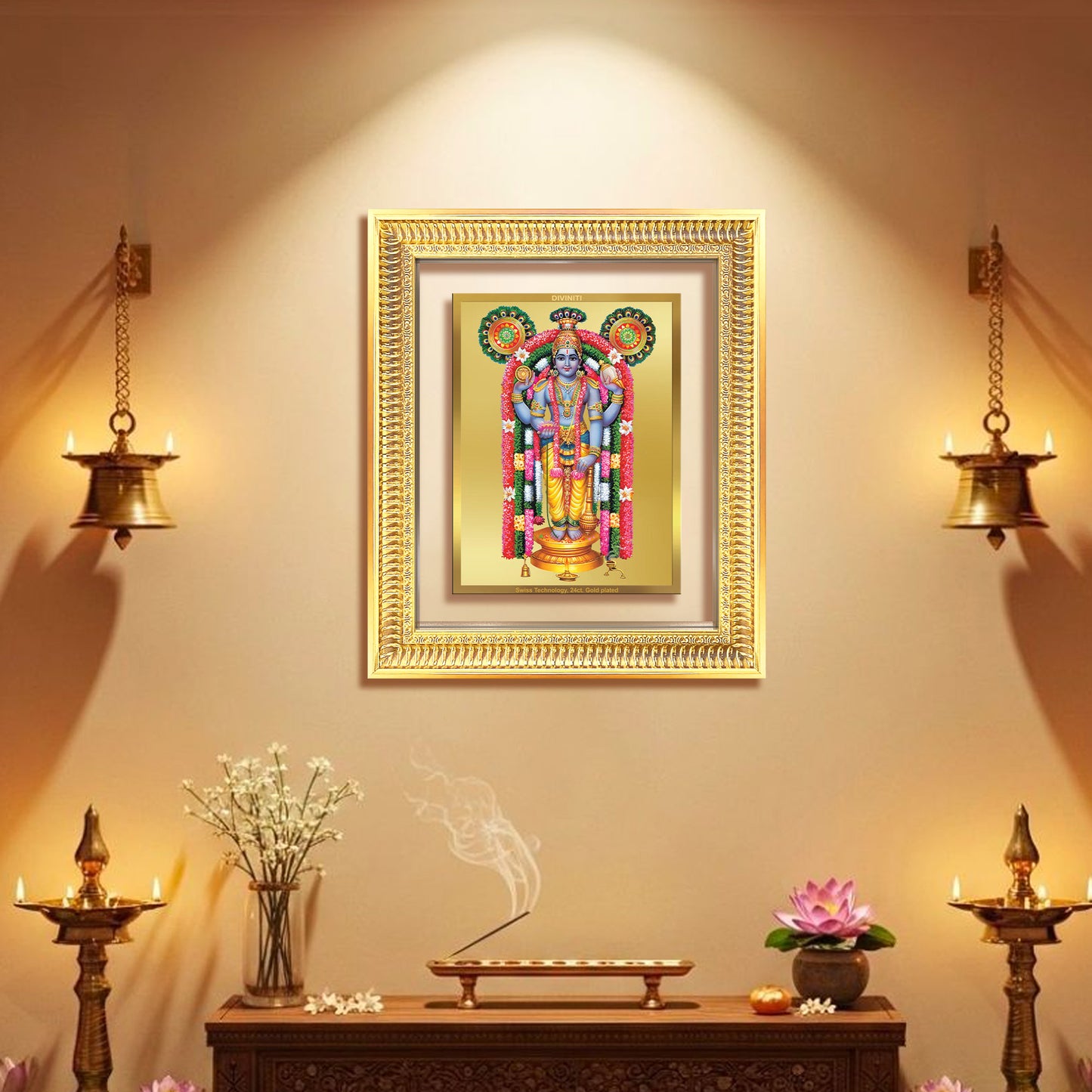 Guruvayurappan | Lord Krishna of Guruvayur Wall Mount Photo Frame in 24K Gold Plated Foil