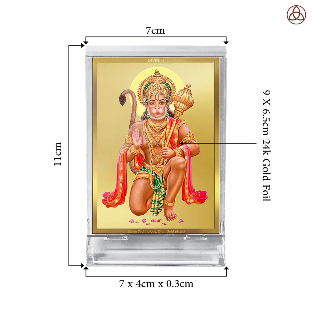 Lord Hanuman | Blessings Pose Car Dashboard Frame in 24K Gold Plated Foil