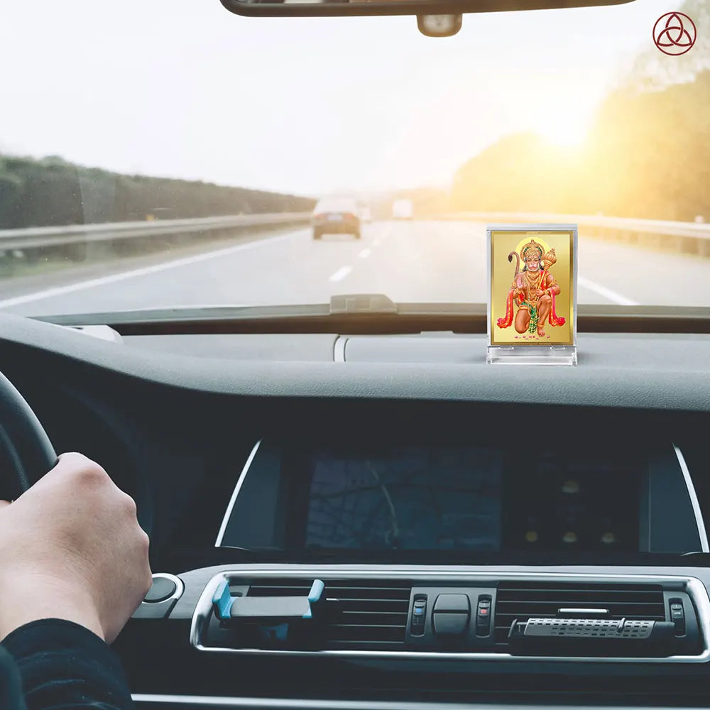 Lord Hanuman | Blessings Pose Car Dashboard Frame in 24K Gold Plated Foil