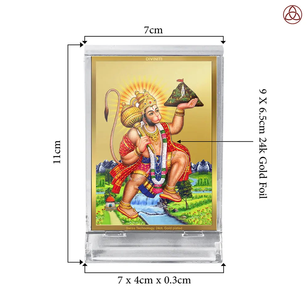 Hanuman Carrying Sanjeevani Mountain | Lord Hanuman Car Dashboard Frame in 24K Gold Plated Foil