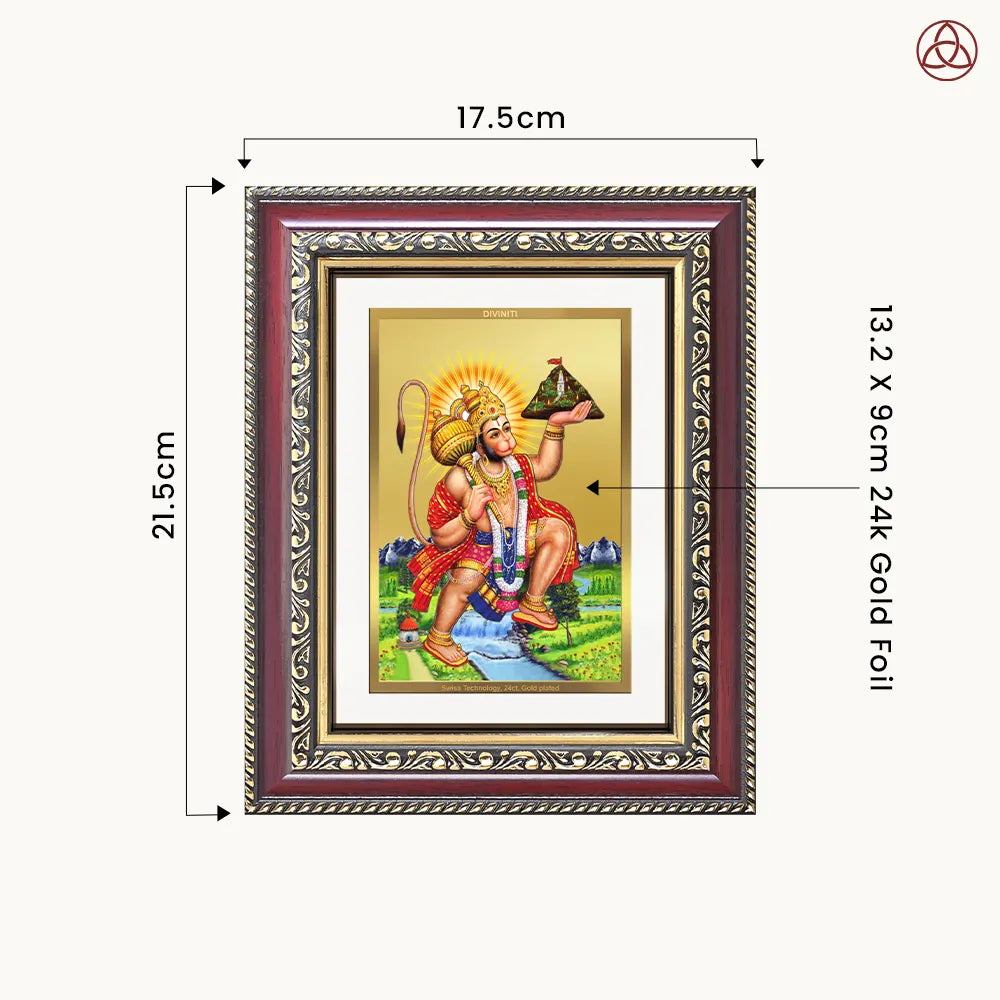 Hanuman Carrying Sanjeevani Mountain | Lord Hanuman Wall & Tabletop Photo Frame in 24K Gold Plated Foil