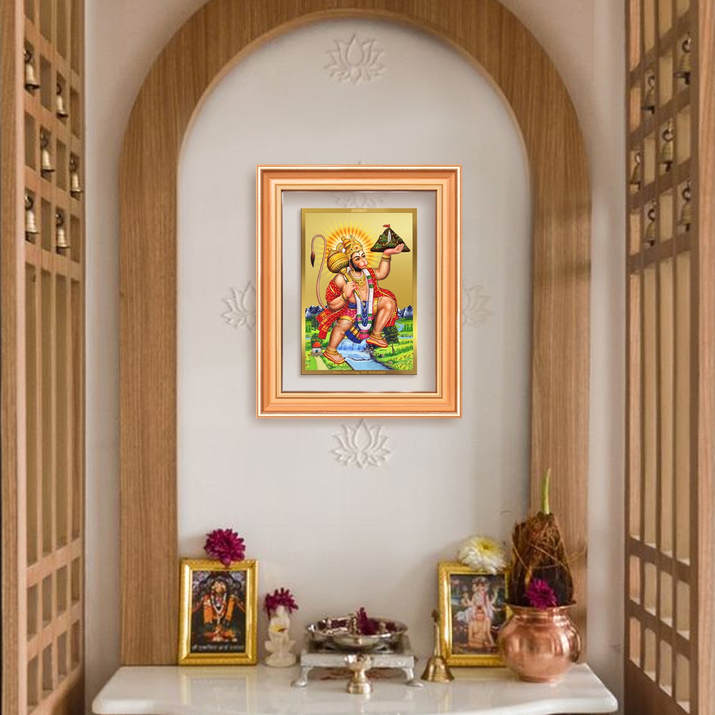 Hanuman Carrying Sanjeevani Mountain | Lord Hanuman Wall Mount Photo Frame in 24K Gold Plated Foil