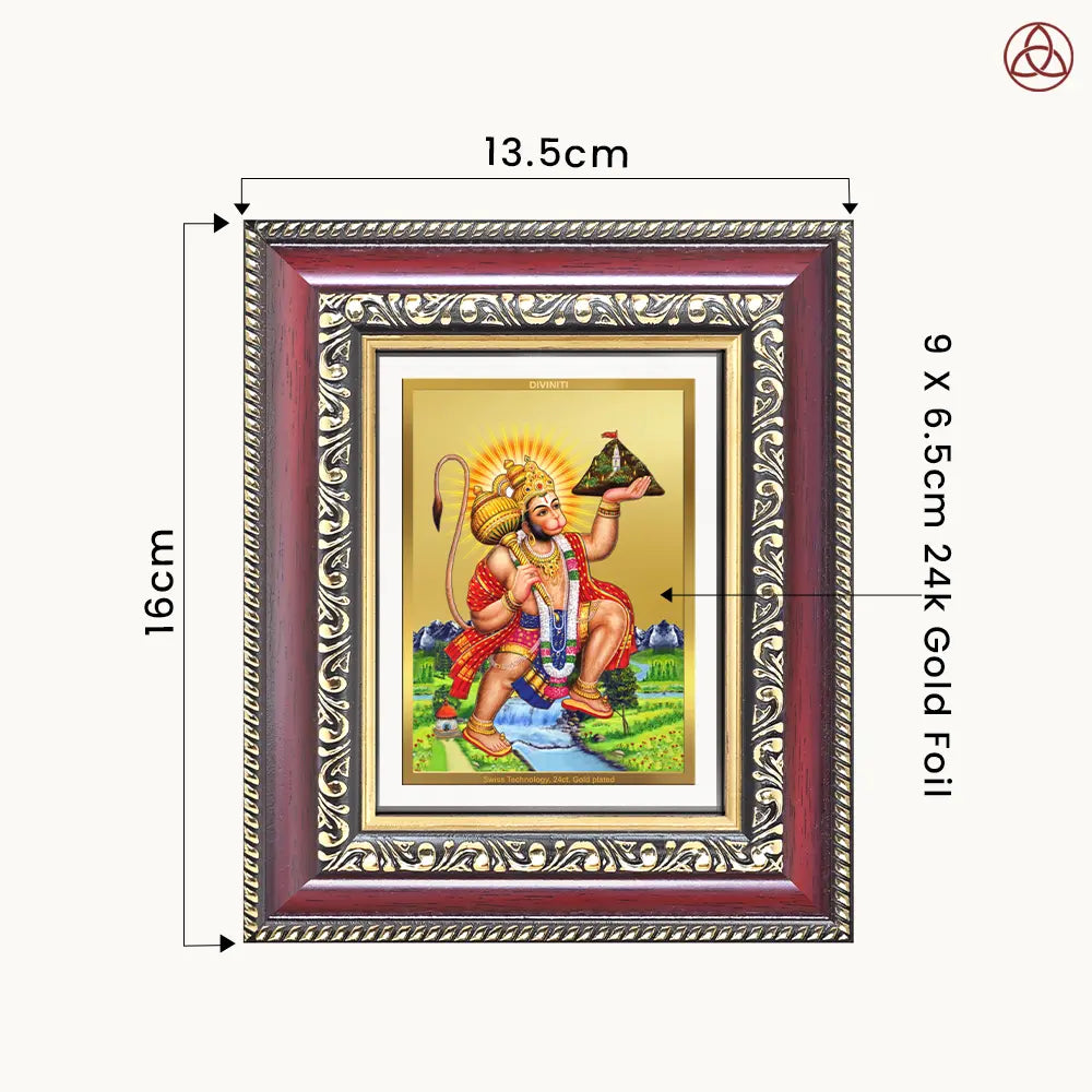 Hanuman Carrying Sanjeevani Mountain | Lord Hanuman Tabletop Frame in 24K Gold Plated Foil