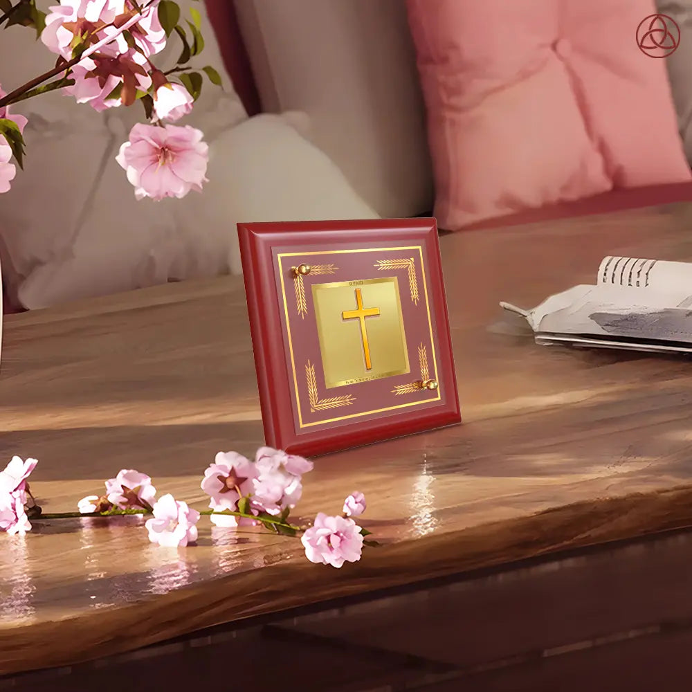 Holy Cross | Symbol of Faith & Salvation Tabletop Frame in 24K Gold Plated Foil