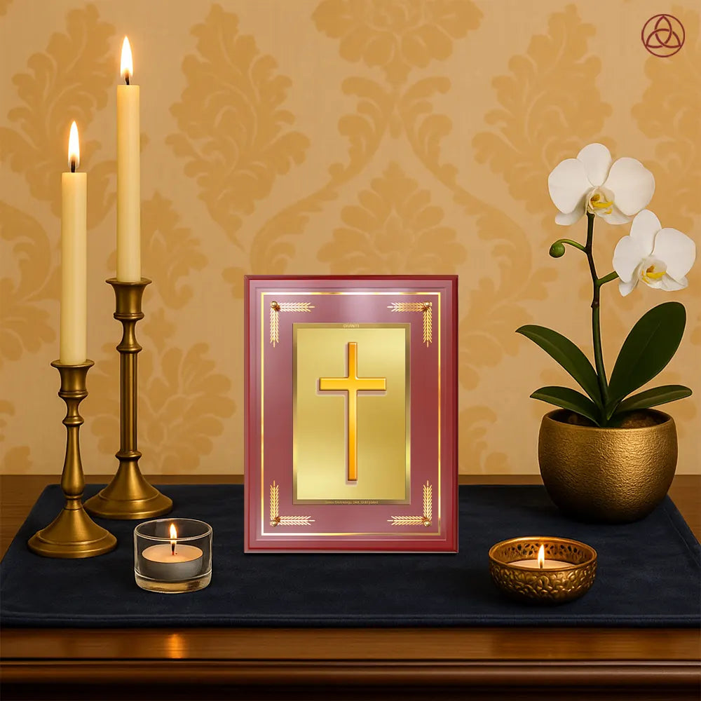 Holy Cross | Sacred Christian Cross Wall & Tabletop Photo Frame in 24K Gold Plated Foil