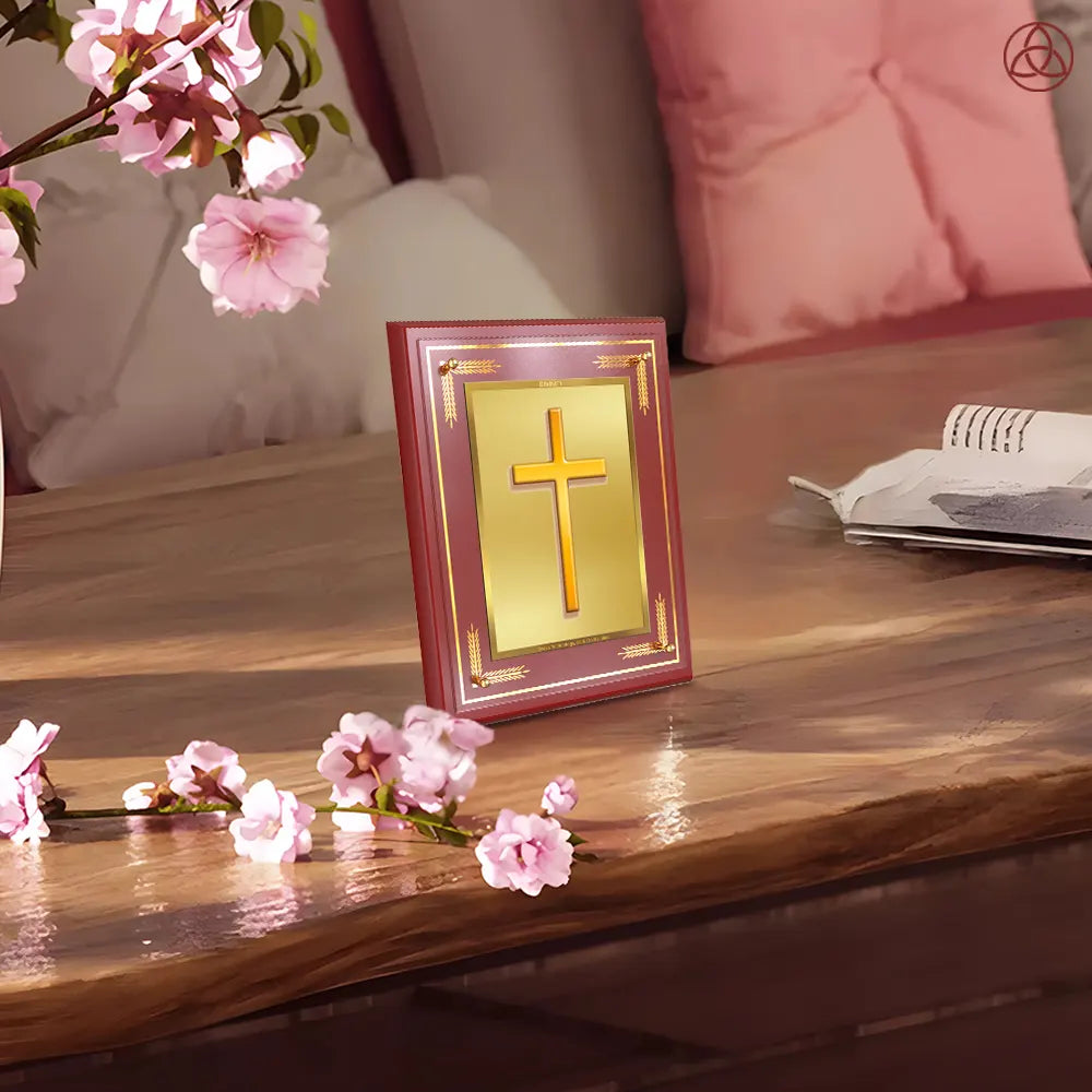 Holy Cross | Sacred Christian Cross Wall & Tabletop Photo Frame in 24K Gold Plated Foil