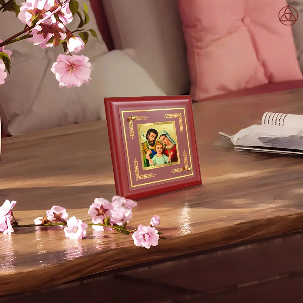 Holy Family | Symbol of Love, Unity & Grace Tabletop Frame in 24K Gold Plated Foil