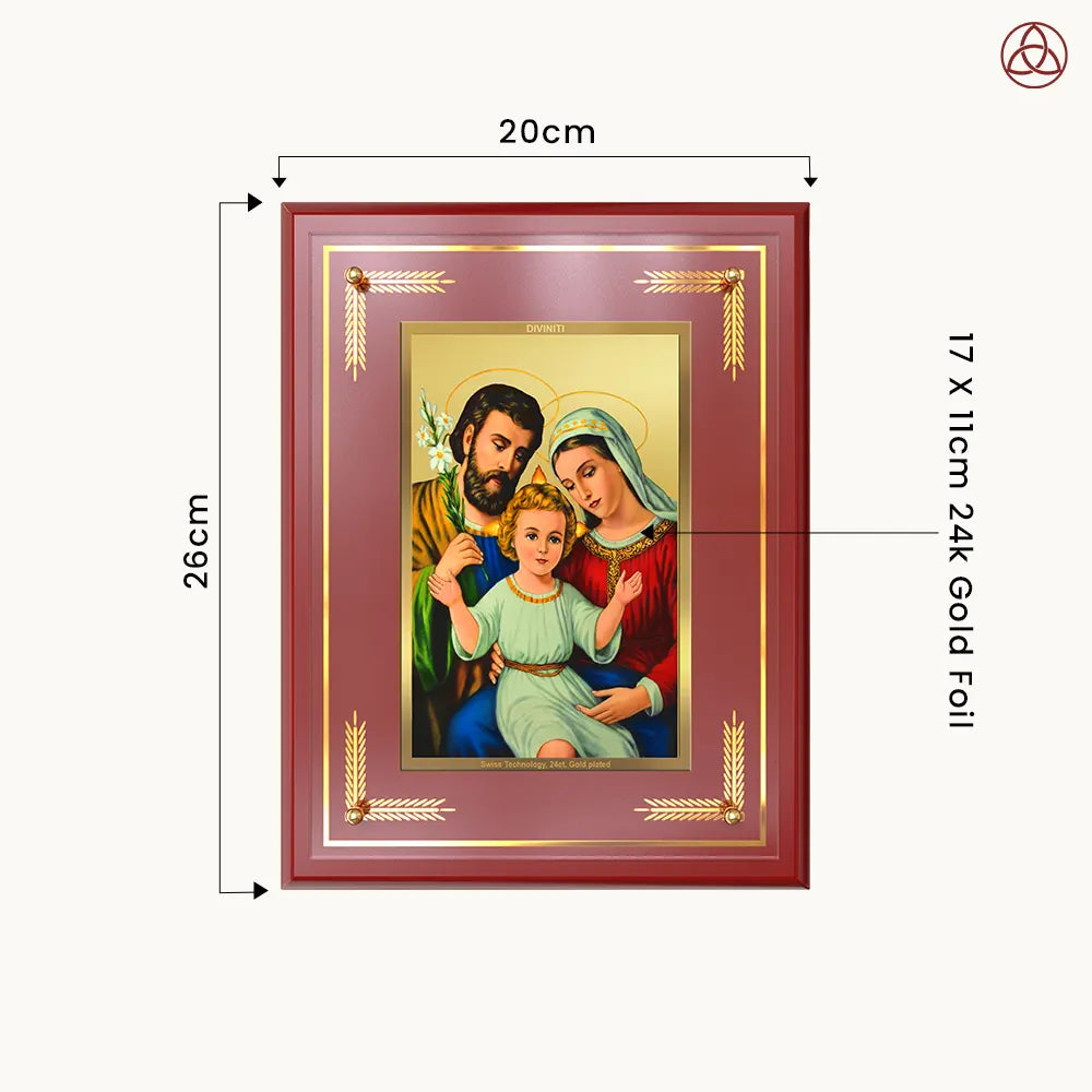 Holy Family | Sacred Family of Jesus, Mary & Joseph Wall & Tabletop Photo Frame in 24K Gold Plated Foil
