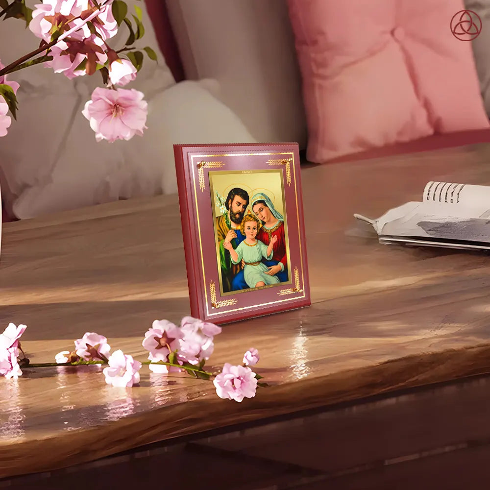 Holy Family | Sacred Family of Jesus, Mary & Joseph Wall & Tabletop Photo Frame in 24K Gold Plated Foil