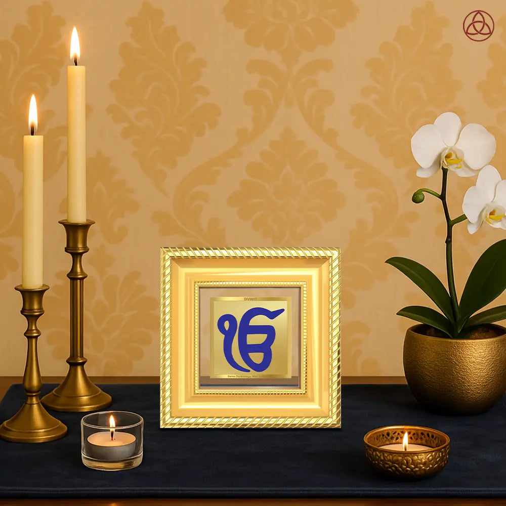 Divine Ik Onkar Symbolizing The Eternal Oneness of God in 24K Gold Plated Foil Frame For Spirituality