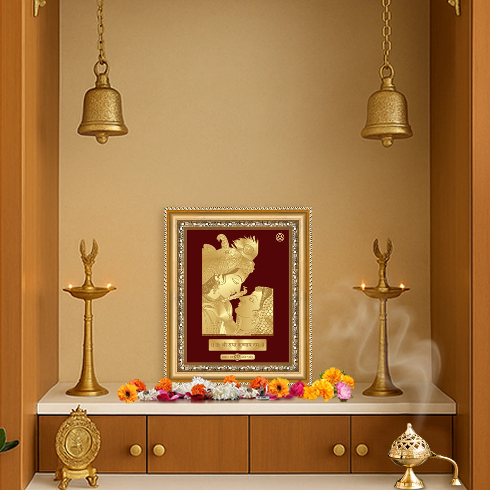 Krishna with Flute | Lord Krishna Gold on Gold Wall Hanging Frame in 24K Gold Plated Foil