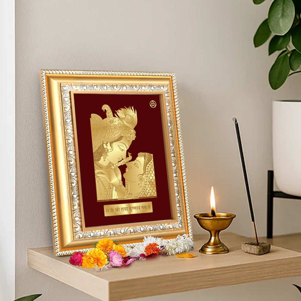 Krishna with Flute | Lord Krishna Gold on Gold Wall Hanging Frame in 24K Gold Plated Foil