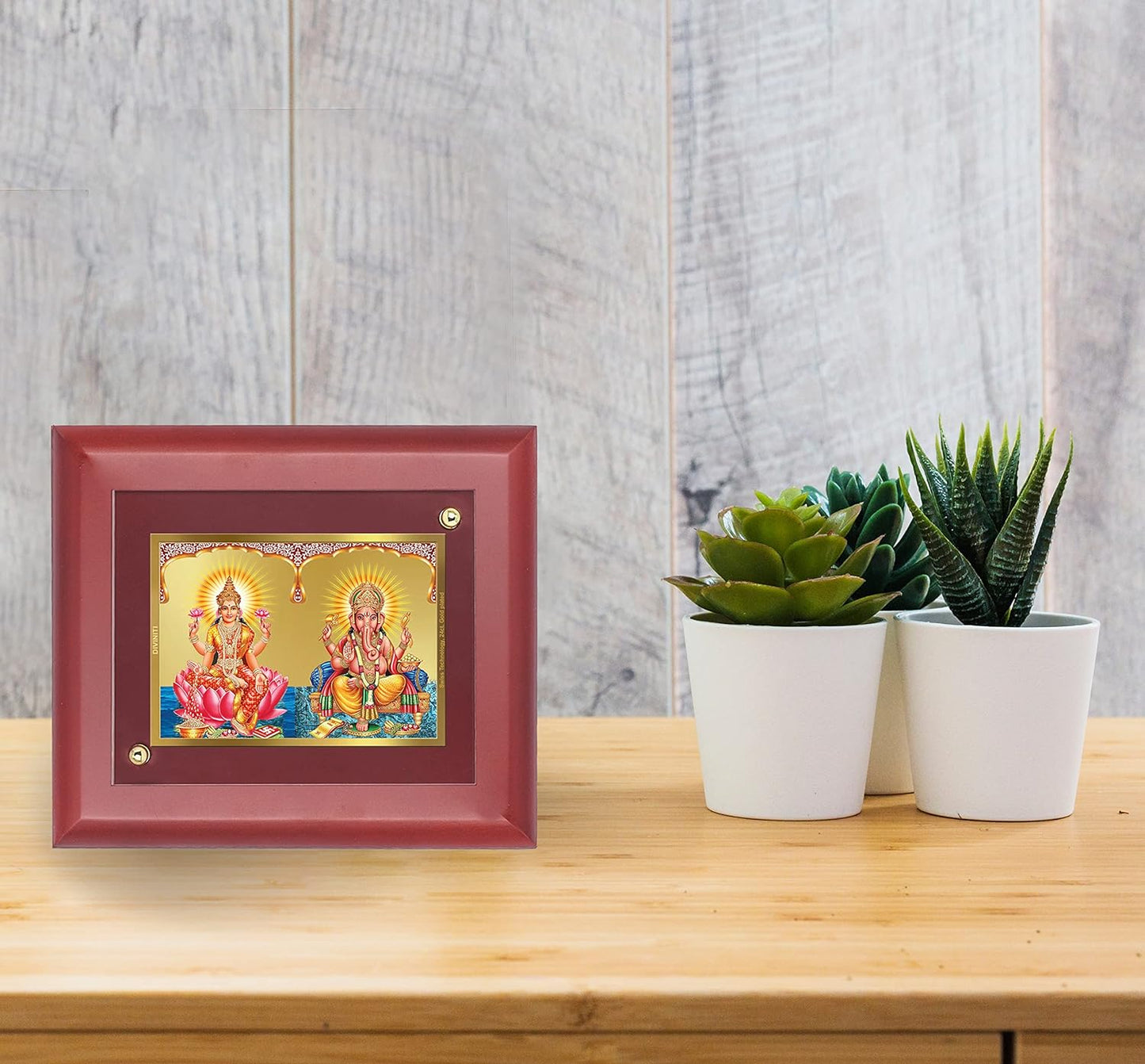 DIVINITI 24K Gold Plated Foil Lakshmi and Ganesh Classic Photo Frame Idol for Wall Hanging, Home Decor, Table Top, Puja Room, Gift|MDF Size 1 (16.7x14.2 CM)