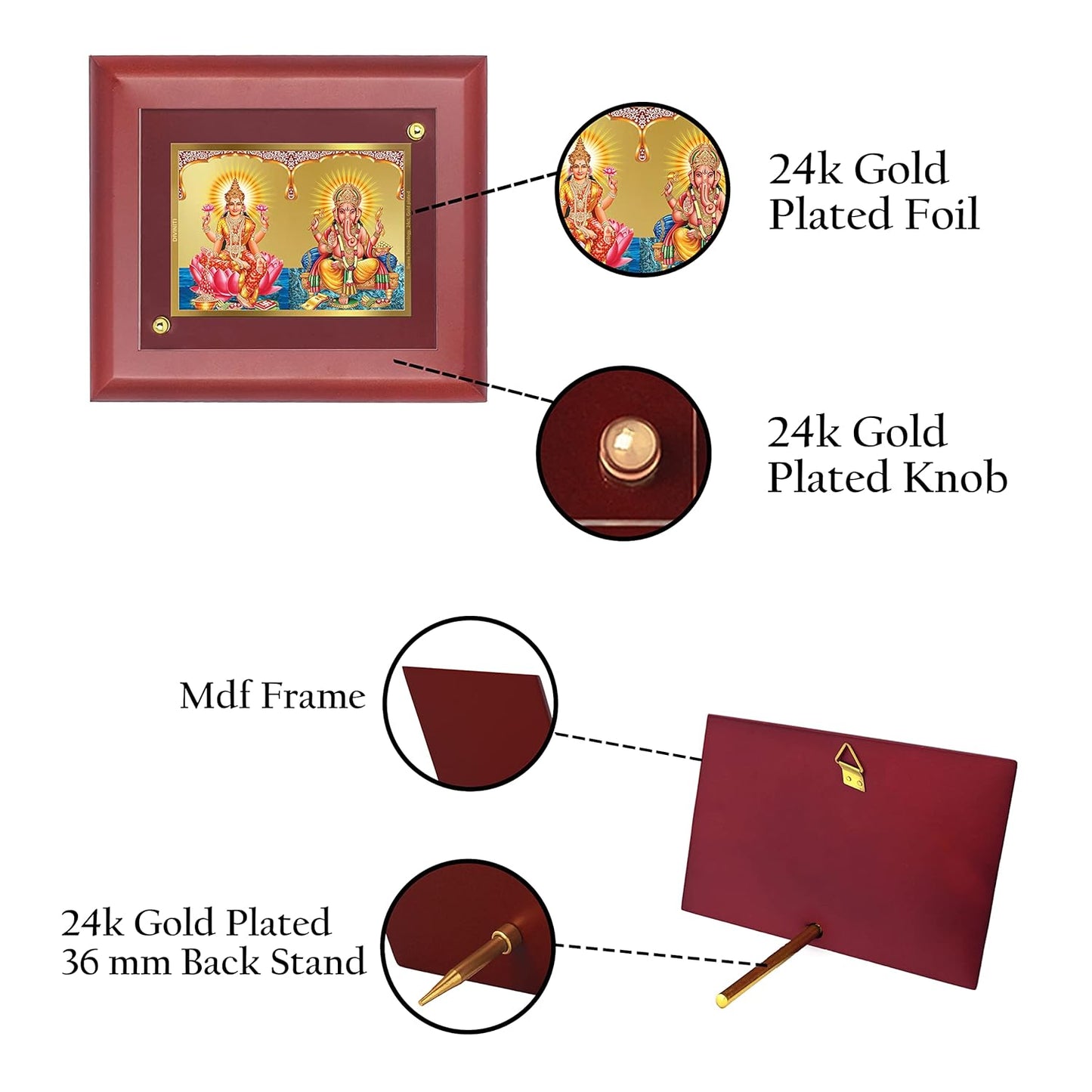 DIVINITI 24K Gold Plated Foil Lakshmi and Ganesh Classic Photo Frame Idol for Wall Hanging, Home Decor, Table Top, Puja Room, Gift|MDF Size 1 (16.7x14.2 CM)