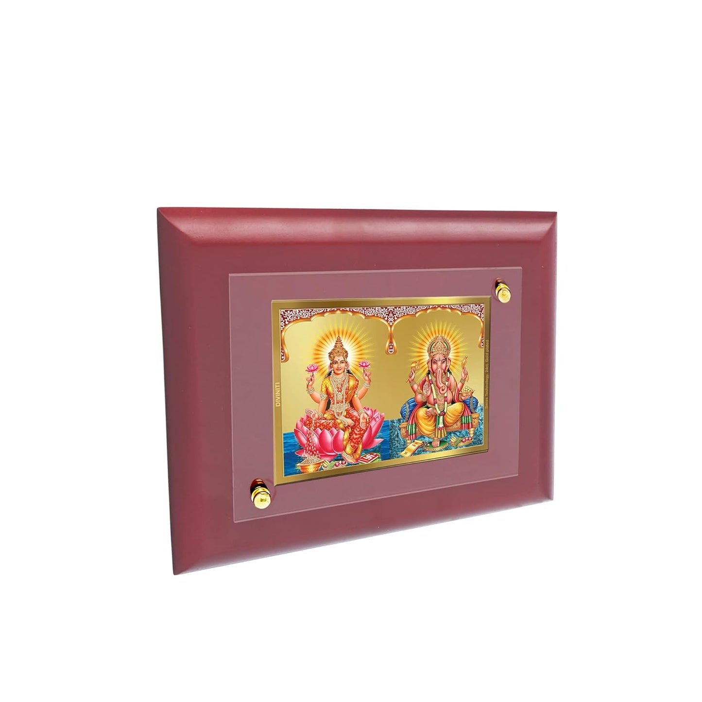 DIVINITI 24K Gold Plated Foil Lakshmi and Ganesh Classic Photo Frame Idol for Wall Hanging, Home Decor, Table Top, Puja Room, Gift|MDF Size 1 (16.7x14.2 CM)