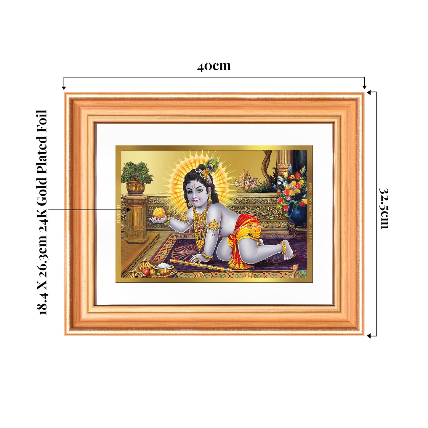 Laddu Gopal | Bal Krishna Wall Mount Photo Frame in 24K Gold Plated Foil