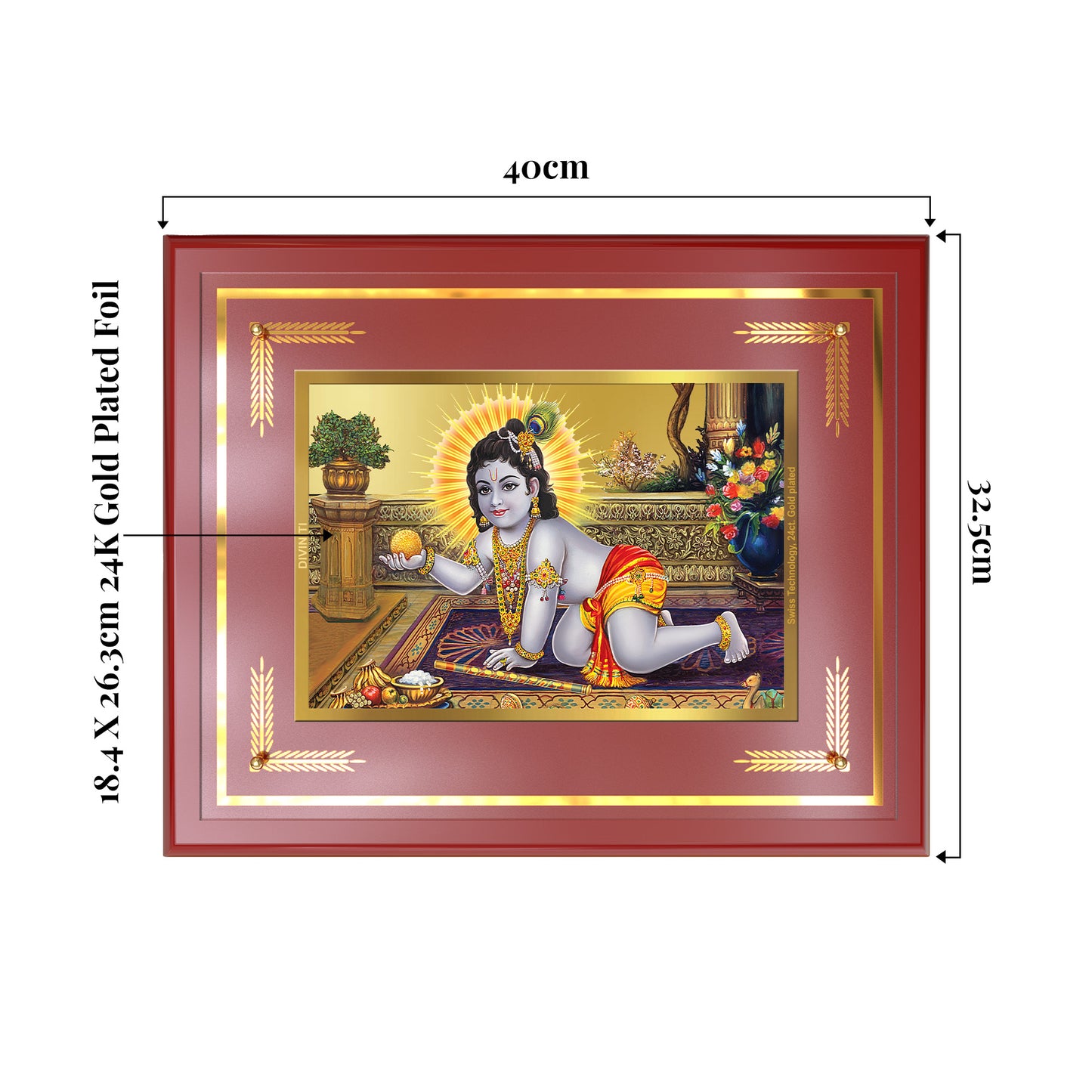 Laddu Gopal | Bal Krishna Wall Mount Photo Frame in 24K Gold Plated Foil
