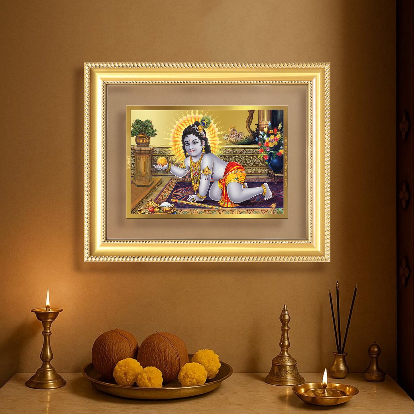 Laddu Gopal | Bal Krishna Wall Mount Photo Frame in 24K Gold Plated Foil