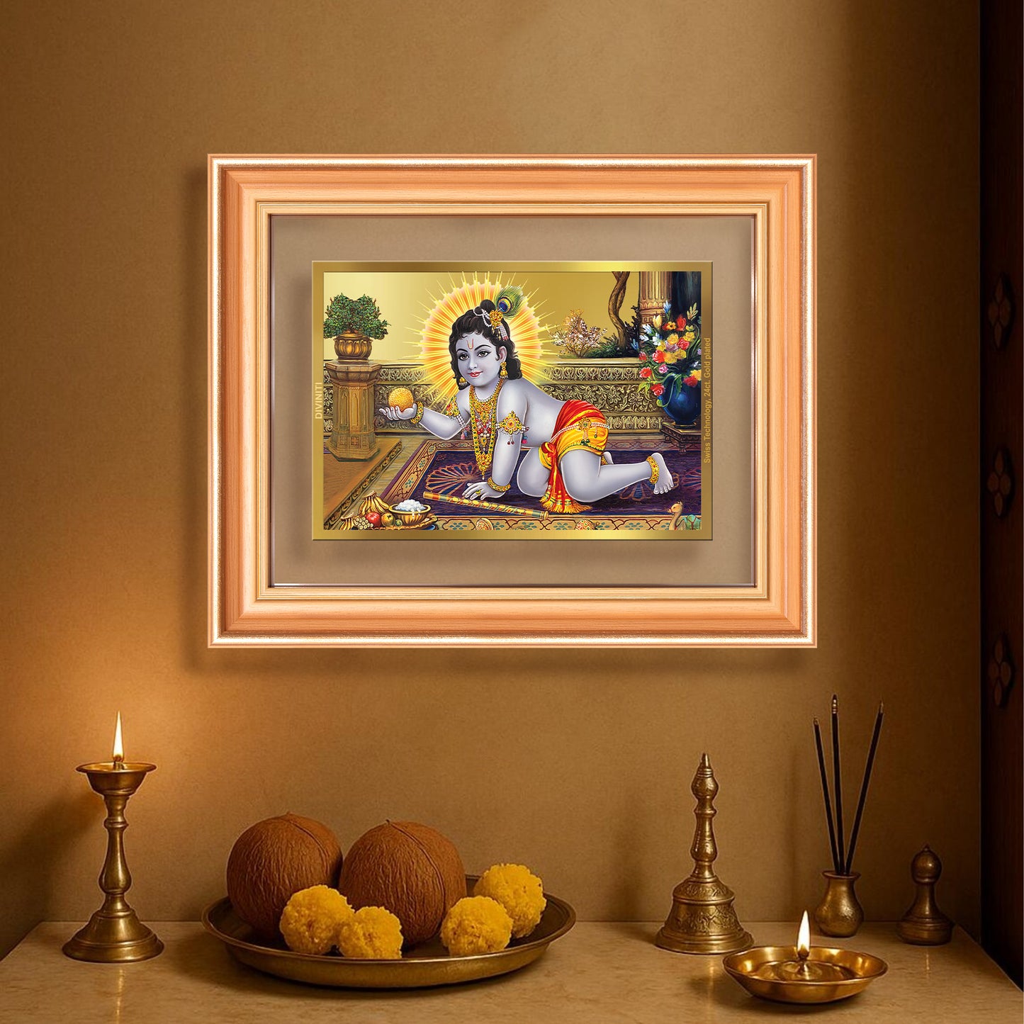 Laddu Gopal | Bal Krishna Wall Mount Photo Frame in 24K Gold Plated Foil