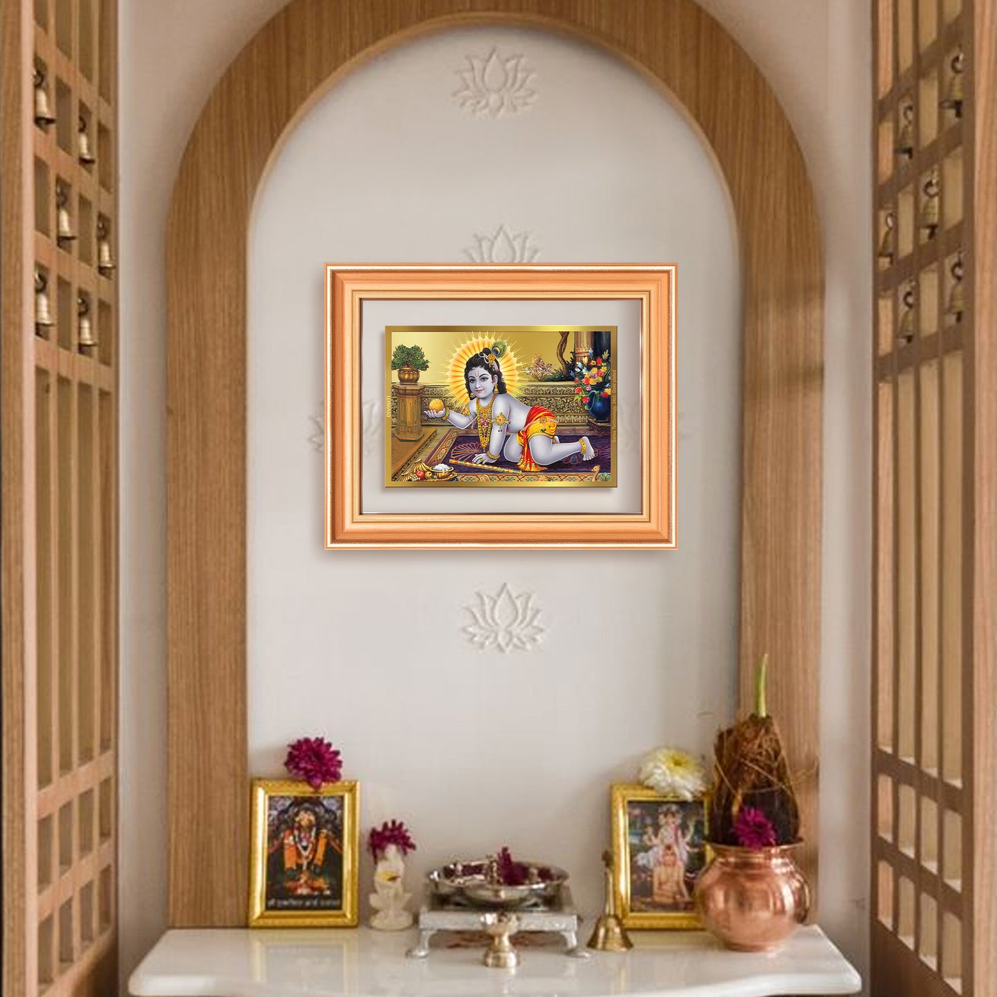 Laddu Gopal | Bal Krishna Wall Mount Photo Frame in 24K Gold Plated Foil