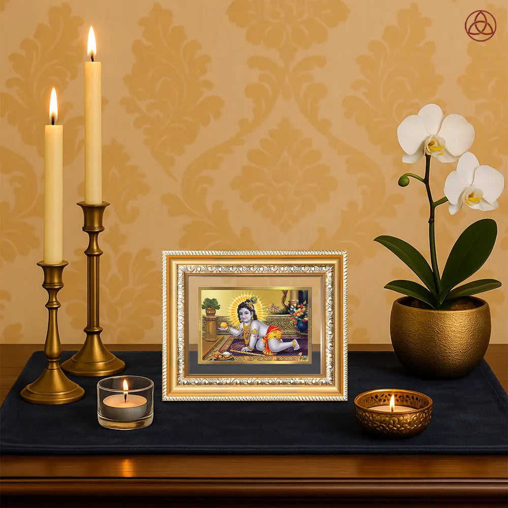 Laddu Gopal | Bal Krishna Wall & Tabletop Photo Frame in 24K Gold Plated Foil