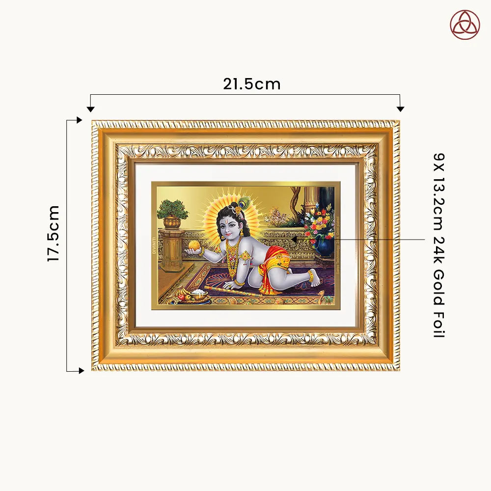 Laddu Gopal | Bal Krishna Wall & Tabletop Photo Frame in 24K Gold Plated Foil
