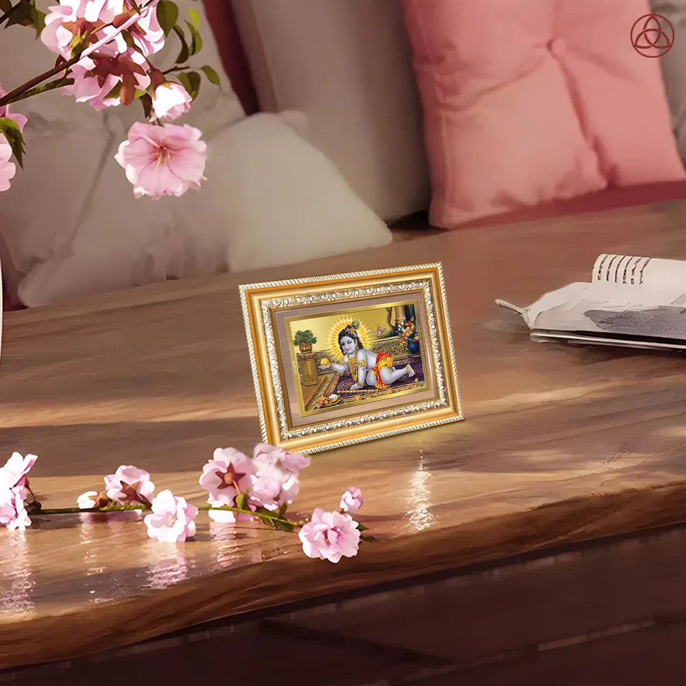 Laddu Gopal | Bal Krishna Wall & Tabletop Photo Frame in 24K Gold Plated Foil