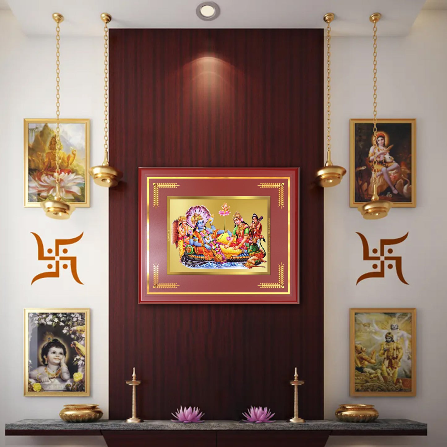 Lakshmi Vishnu Kshir Sagar | Divine Abode Wall Mount Photo Frame in 24K Gold Plated Foil