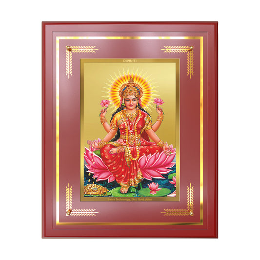 Goddess Lakshmi 24K gold plated wall mount photo frame depicting wealth and prosperity with lotus background.