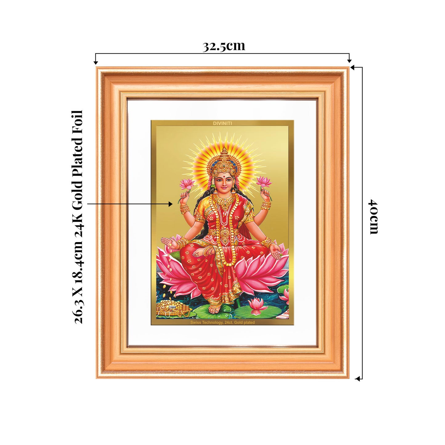 Goddess Lakshmi | Devi of Wealth & Prosperity Wall Mount Photo Frame in 24K Gold Plated Foil
