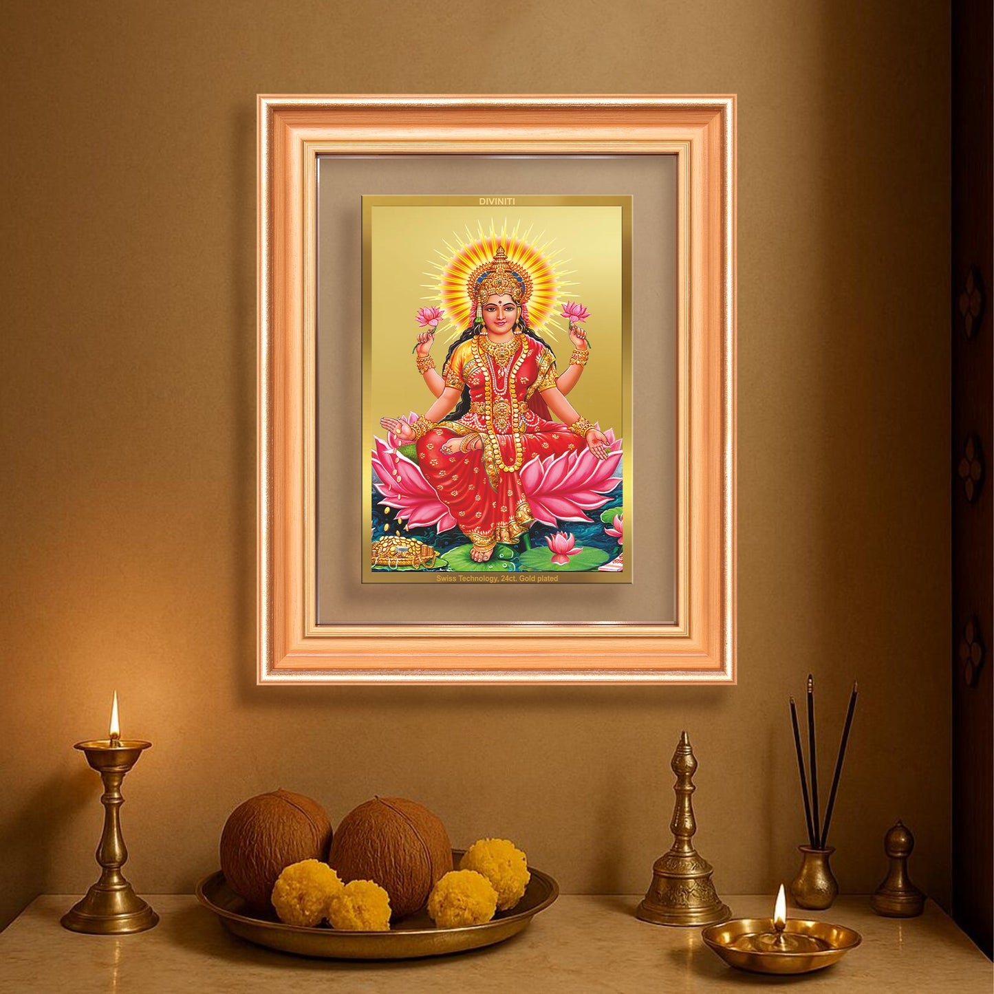 Goddess Lakshmi | Devi of Wealth & Prosperity Wall Mount Photo Frame in 24K Gold Plated Foil