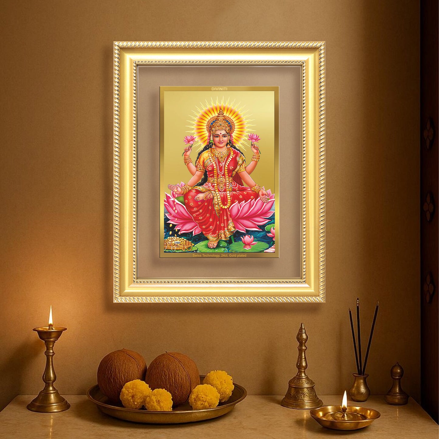 Goddess Lakshmi | Devi of Wealth & Prosperity Wall Mount Photo Frame in 24K Gold Plated Foil